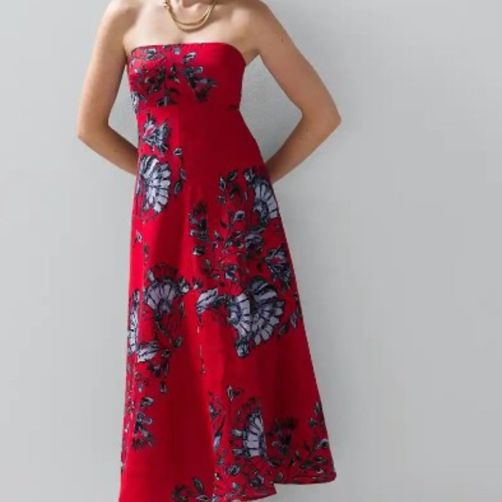 WHBM White House Black Market linen Red Floral Dress Size 2